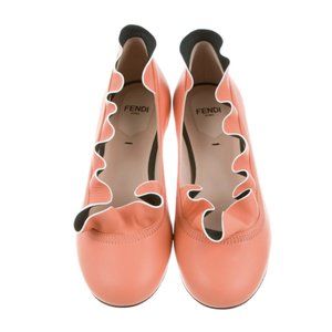 Fendi "Wave" Ballerina Leather Round-Toe Flats - size 6